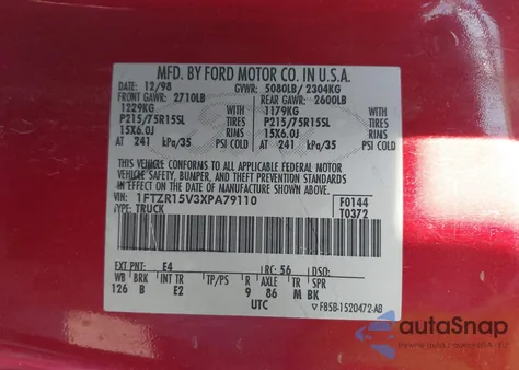 1999 Ford Ranger Super Cab from USA, damaged, VIN 1FTZR15V3XPA79110